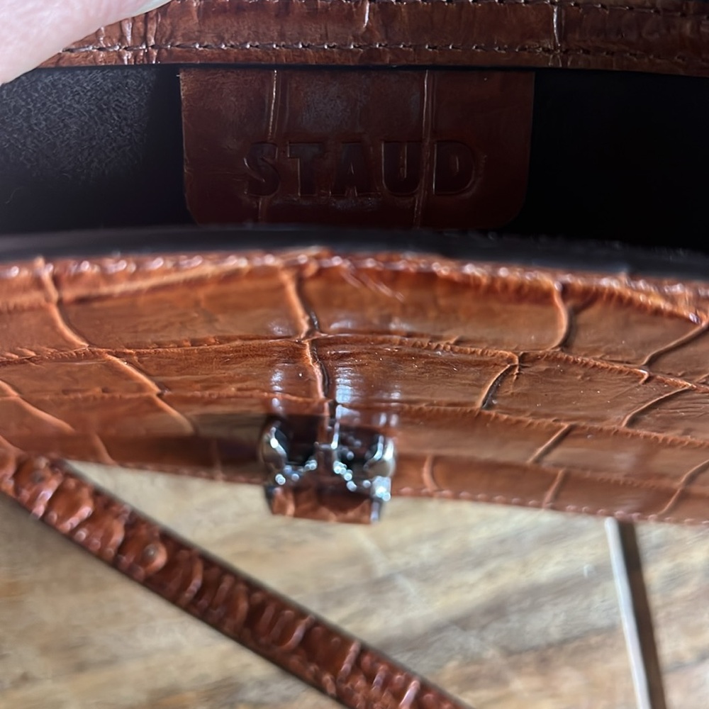 STAUD Croc-Embossed Leather Crossbody Bag - Brown - Picture 10 of 14